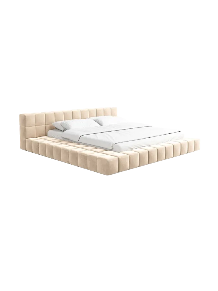 Design Polsterbett „Caspa“ mit Ablagefach, Samt Beige BLOOMINGLOFT Collection
