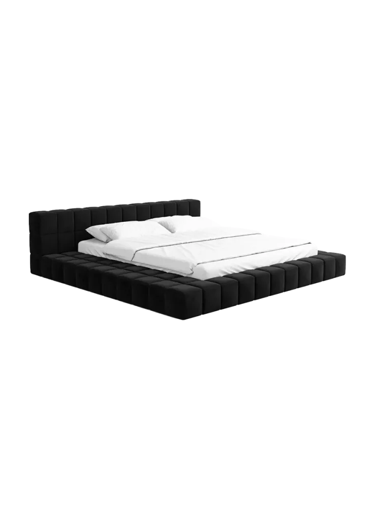 Design Polsterbett „Caspa“ mit Ablagefach, Samt Schwarz BLOOMINGLOFT Collection