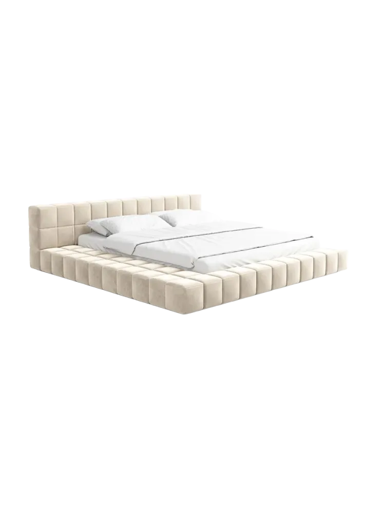 Design Polsterbett „Caspa“ mit Ablagefach, Samt Cream BLOOMINGLOFT Collection