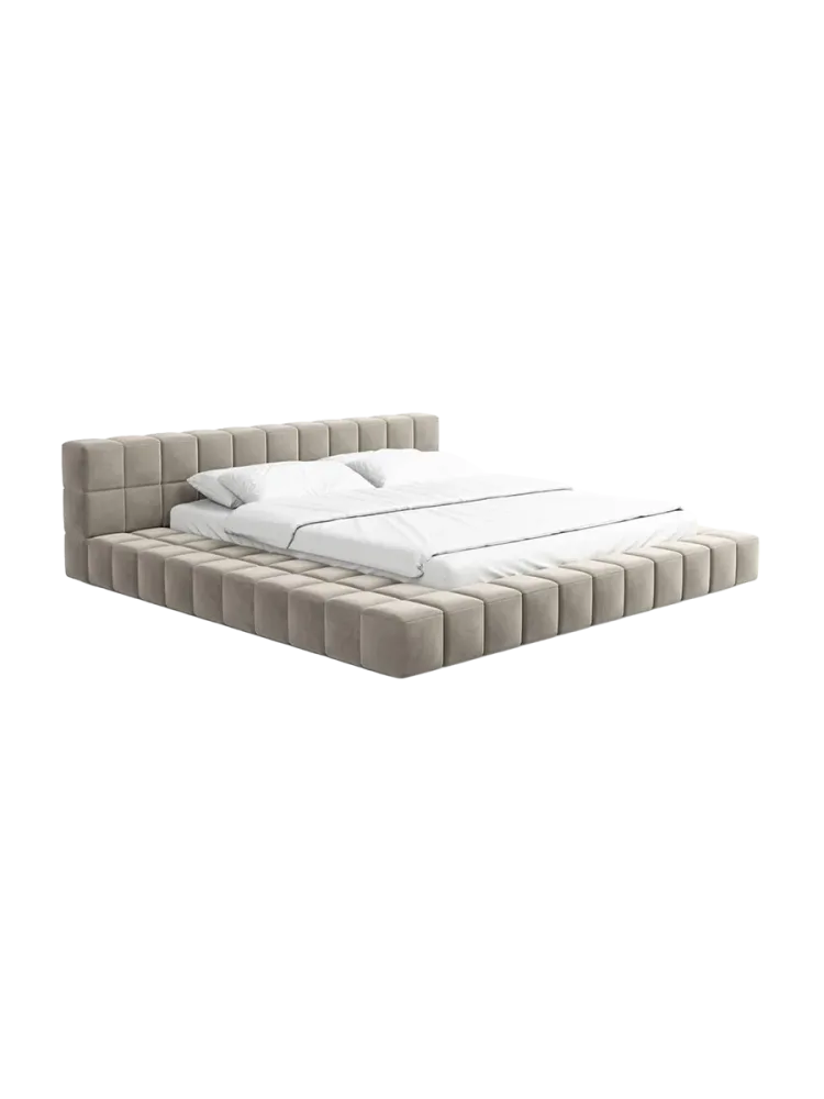 Design Polsterbett „Caspa“ mit Ablagefach, Samt Beige dunkel BLOOMINGLOFT Collection