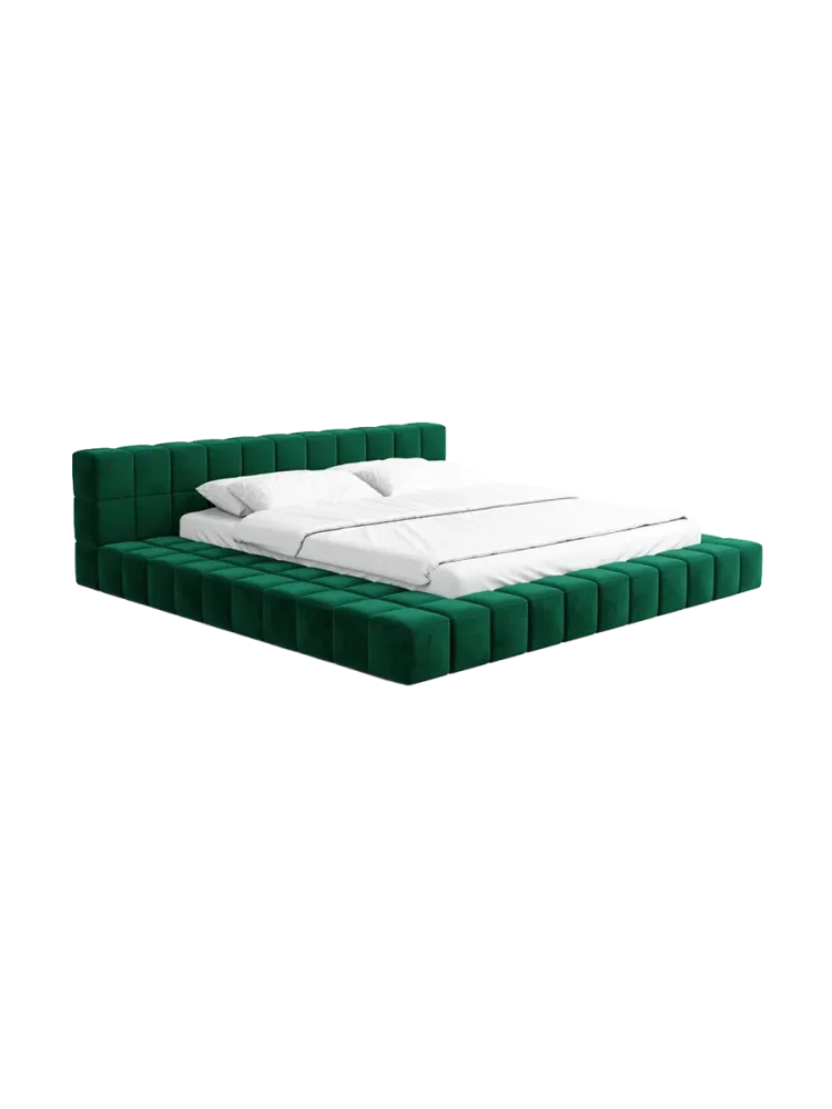 Design Polsterbett „Caspa“ mit Ablagefach, Samt Grün BLOOMINGLOFT Collection