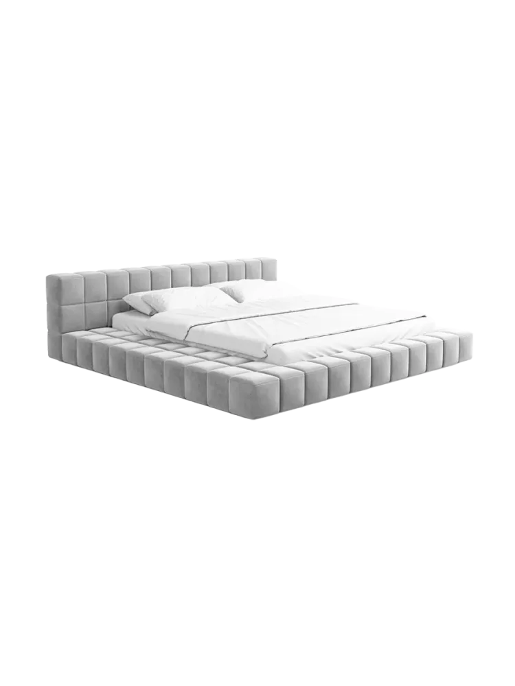Design Polsterbett „Caspa“ mit Ablagefach, Samt Hellgrau BLOOMINGLOFT Collection