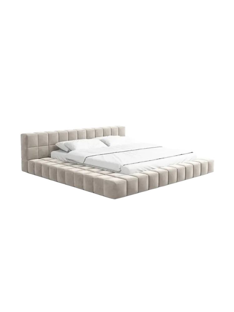 Design Polsterbett „Caspa“ mit Ablagefach, Samt Sand BLOOMINGLOFT Collection