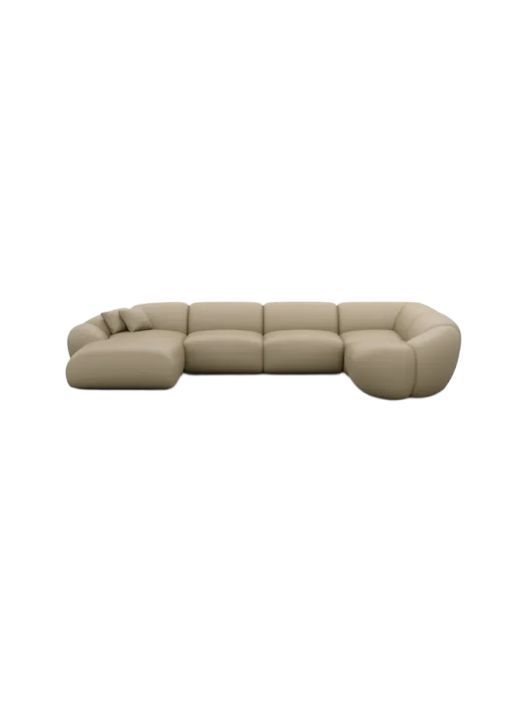 6-Sitzer Design Echtleder Panorama-Sofa „Cosmo XL“ Echtleder Dark Beige BLOOMINGLOFT Collection