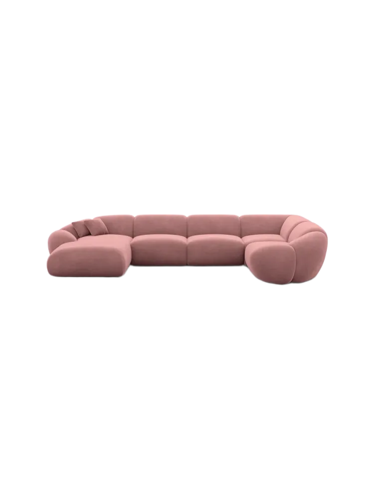 6-Sitzer Design Panorama-Sofa „Cosmo XL“ mit Samtbezug Samtbezug Lachsrosa BLOOMINGLOFT Collection