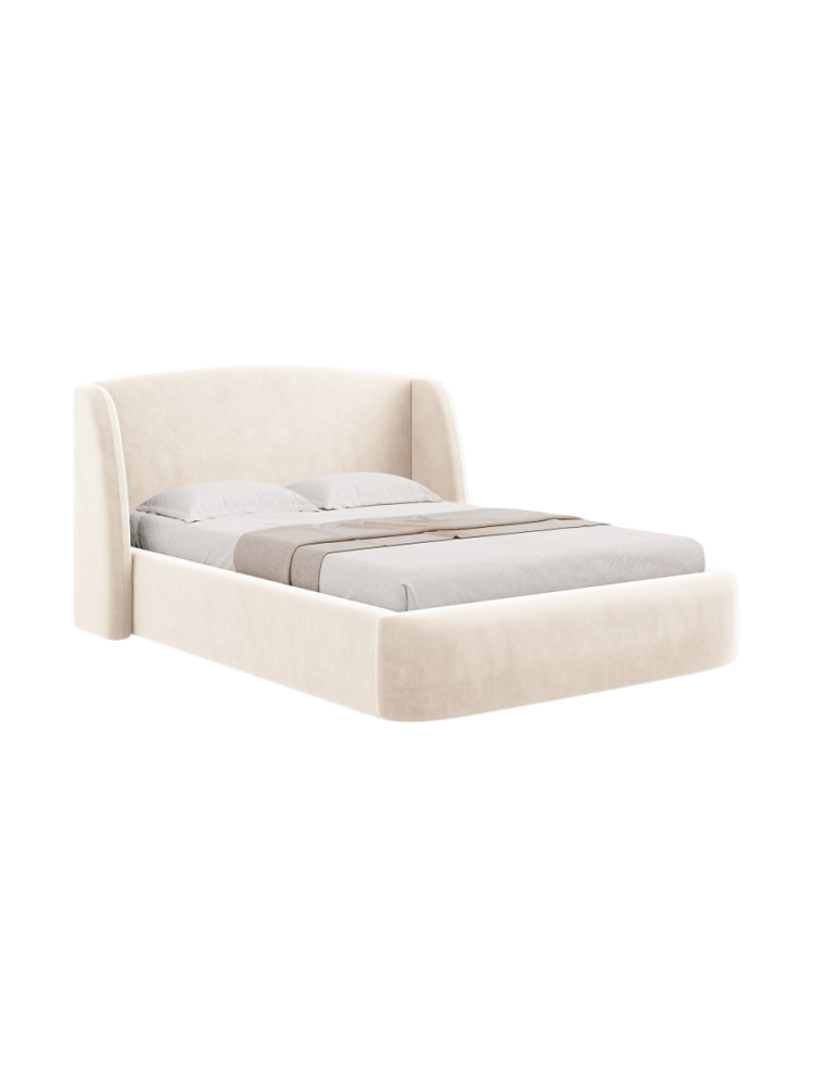 Design Polsterbett „Aude“ mit Ablagefach, Samt Beige hell CXL by Christian Lacroix
