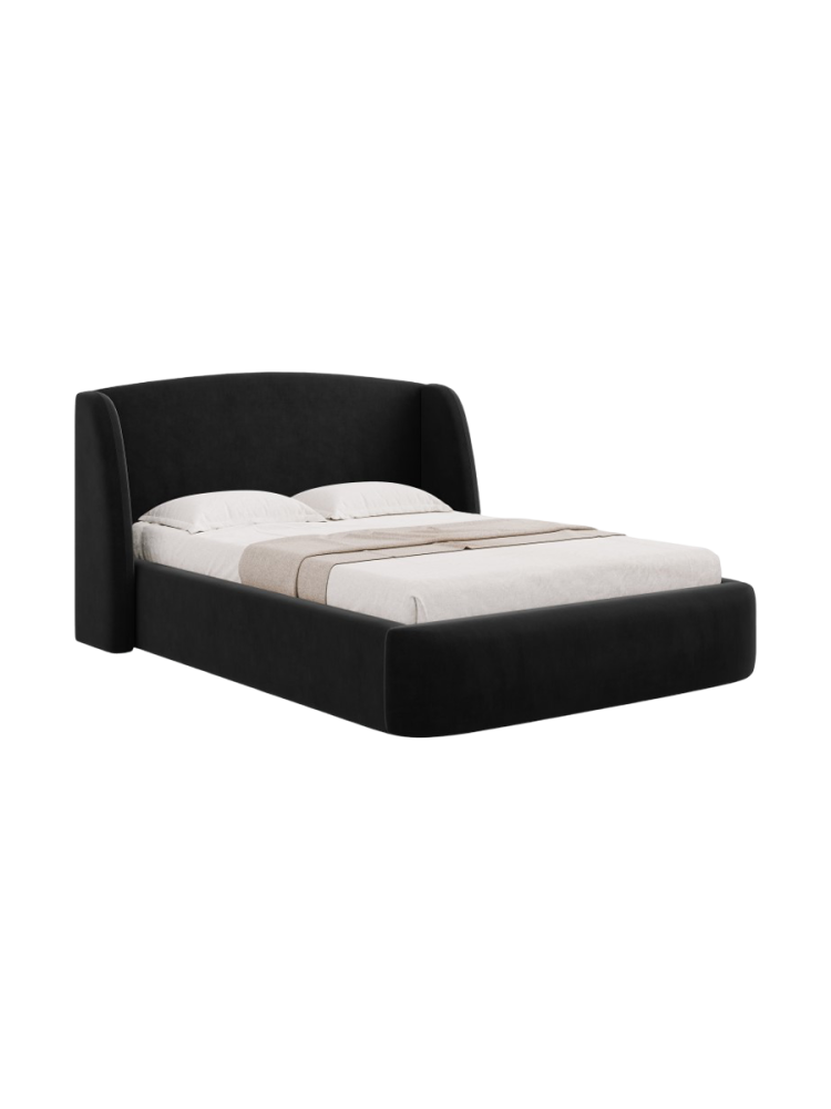 Design Polsterbett „Aude“ mit Ablagefach, Samt Schwarz CXL by Christian Lacroix