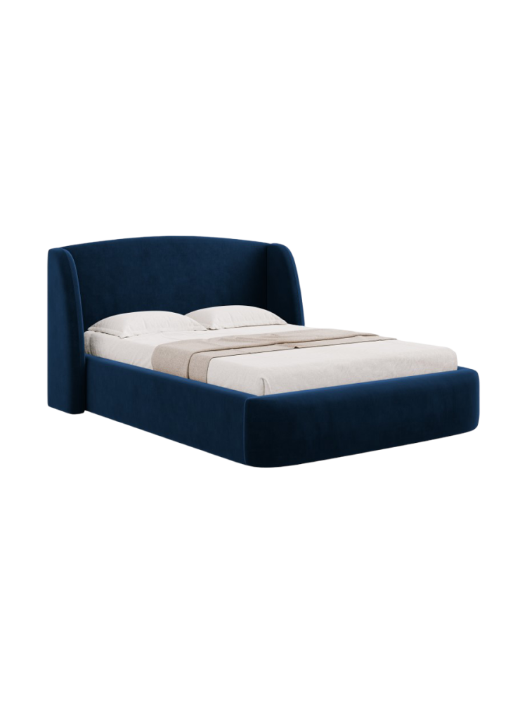 Design Polsterbett „Aude“ mit Ablagefach, Samt Königsblau CXL by Christian Lacroix
