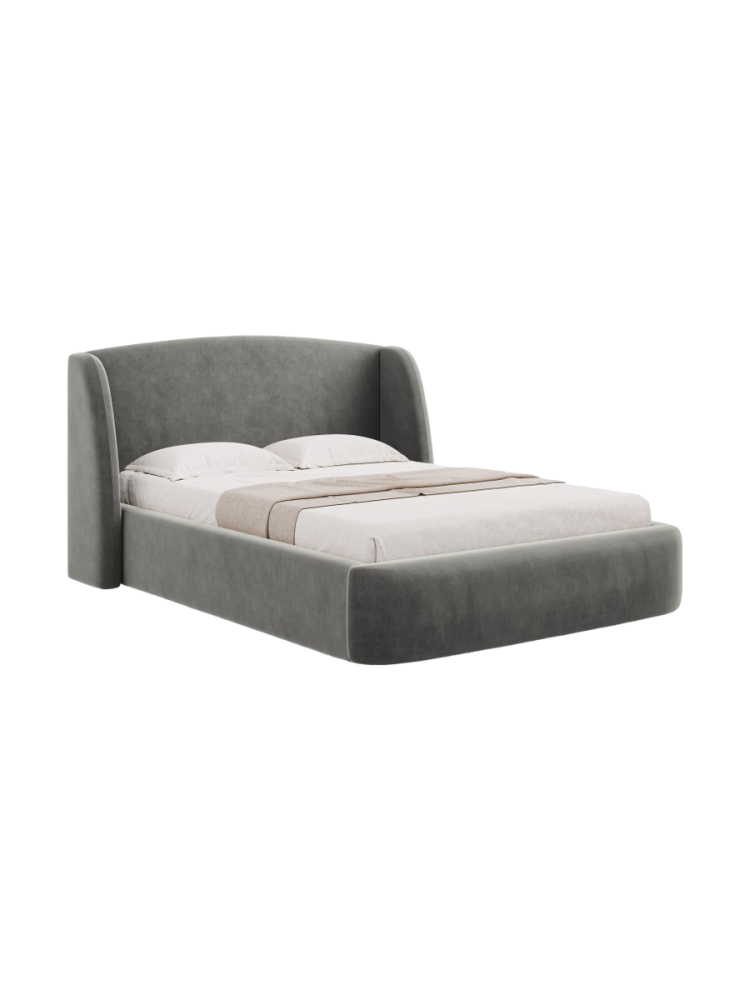 Design Polsterbett „Aude“ mit Ablagefach, Samt Hellgrau CXL by Christian Lacroix
