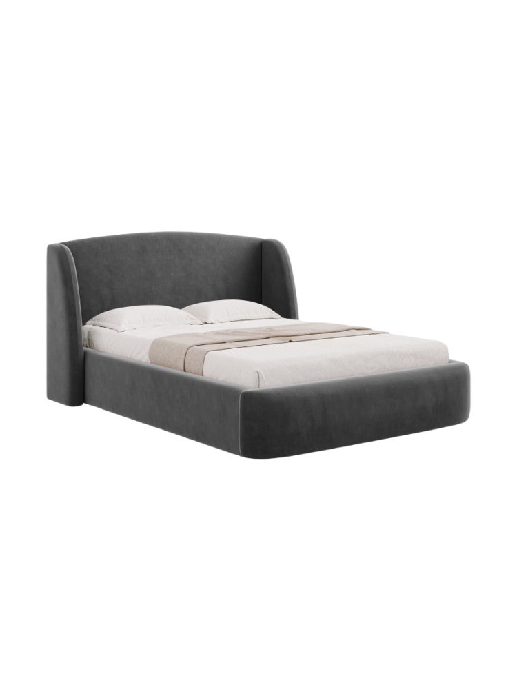 Design Polsterbett „Aude“ mit Ablagefach, Samt Grau CXL by Christian Lacroix