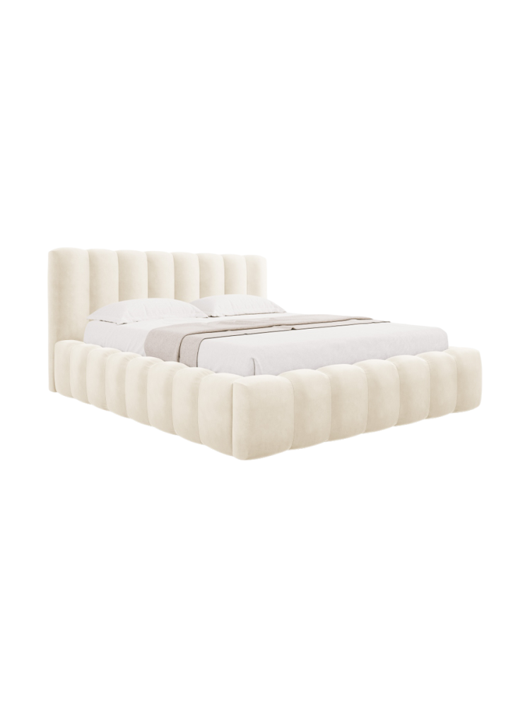 Design Polsterbett „Ludivine“ mit Ablagefach, Samt Beige hell CXL by Christian Lacroix