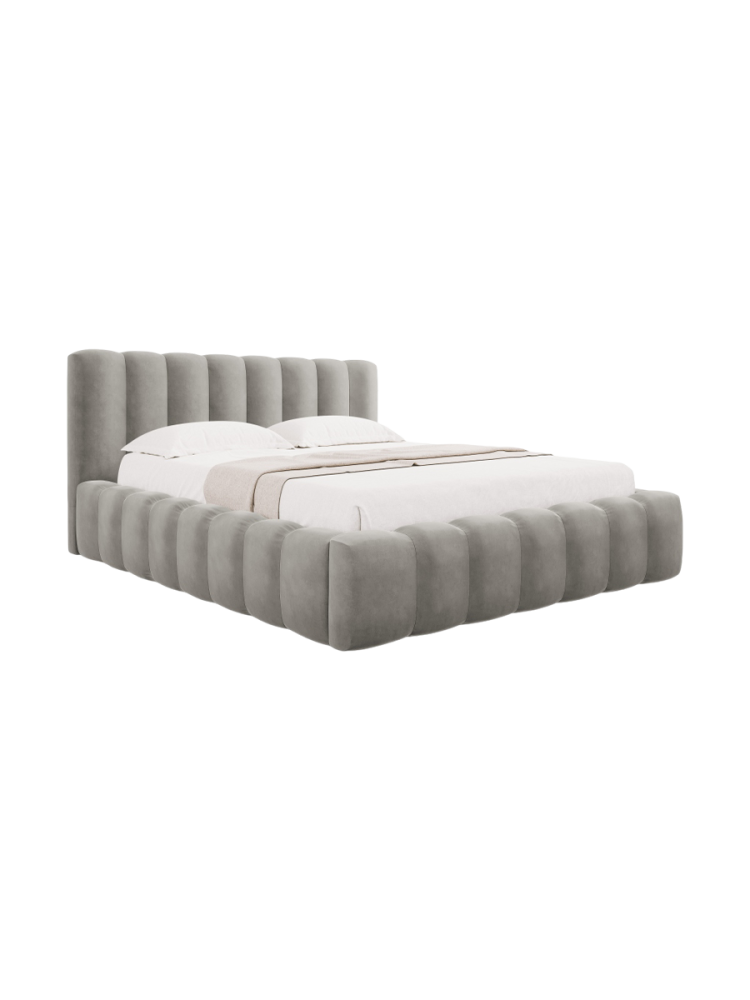 Design Polsterbett „Ludivine“ mit Ablagefach, Samt Hellgrau CXL by Christian Lacroix