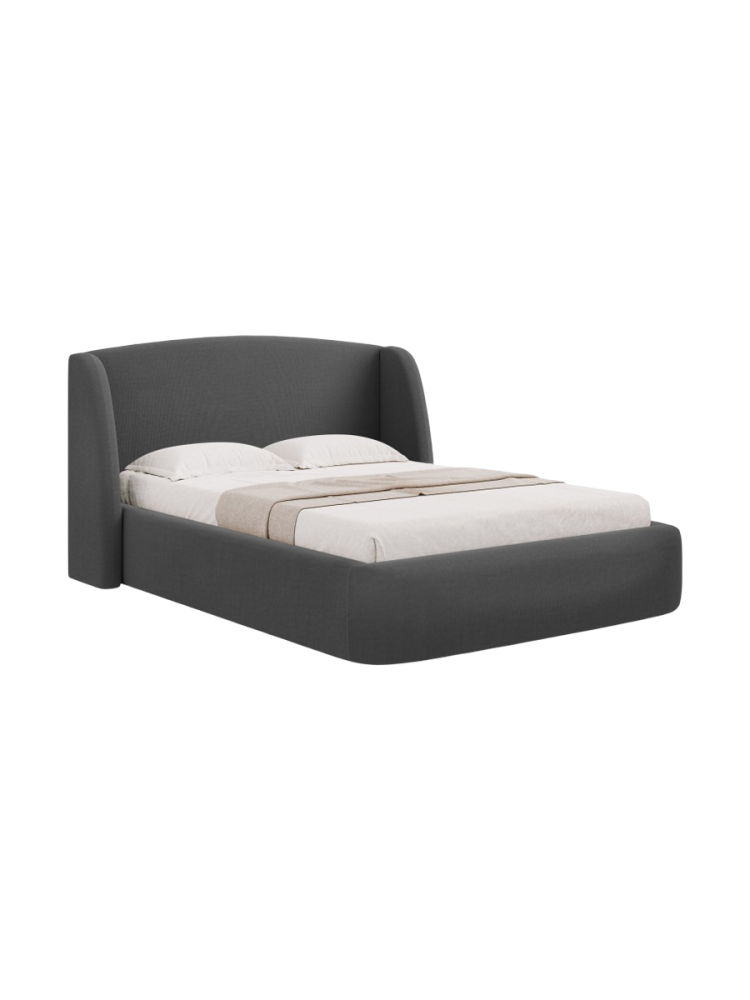 Design Polsterbett „Aude“ mit Ablagefach, Strukturstoff Dunkelgrau CXL by Christian Lacroix