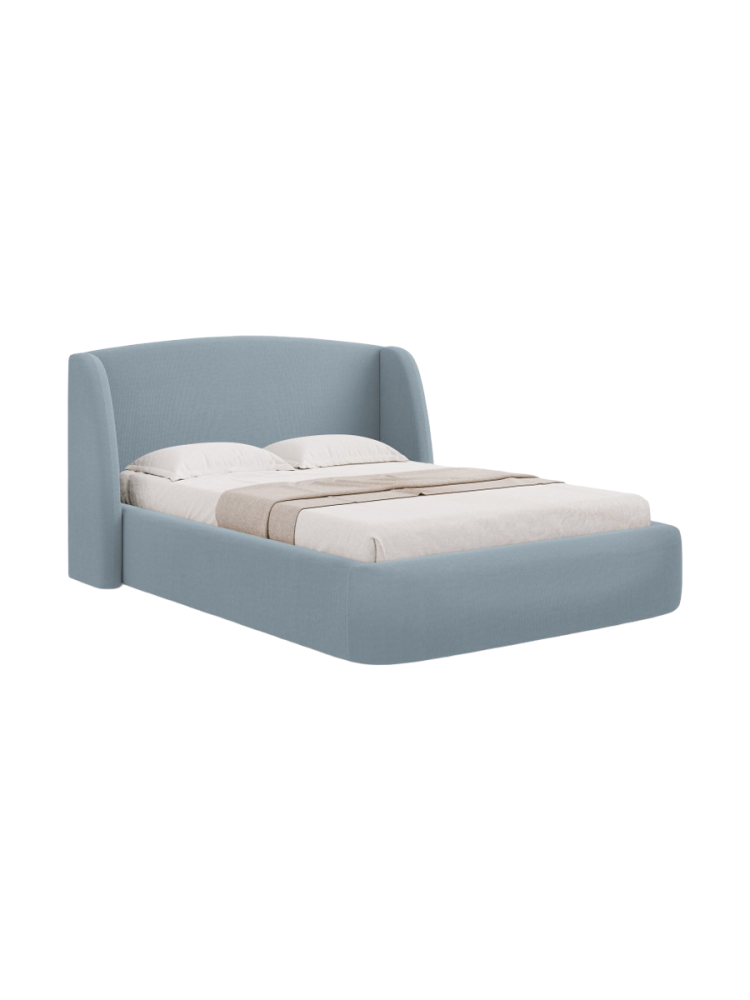Design Polsterbett „Aude“ mit Ablagefach, Strukturstoff Hellblau CXL by Christian Lacroix