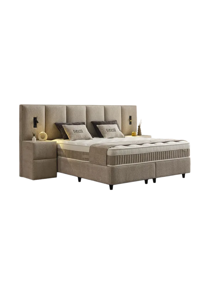 Premium Boxspringbett „Davis“ inkl. Matratze & Topper Beige  140 x 200 cm SCANDIBEDDING
