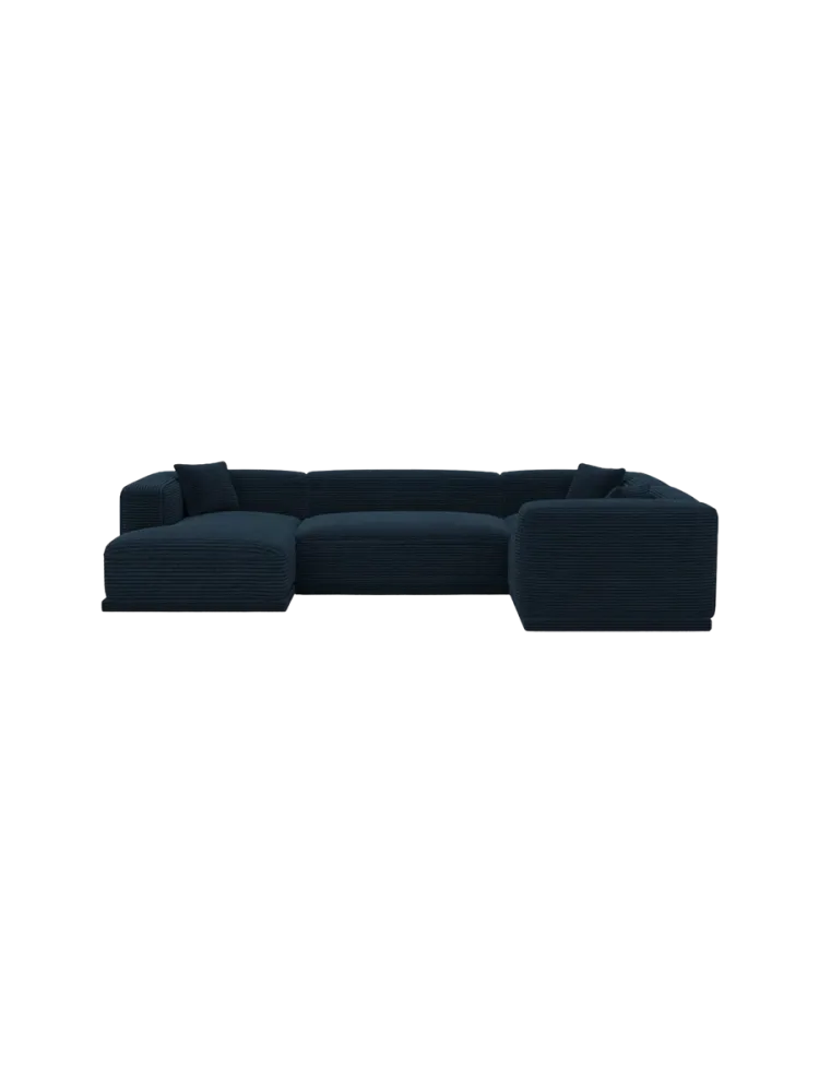 5-Sitzer Design Panorama-Sofa „Dune“, Cordsamt Cordsamt Dunkelblau BLOOMINGLOFT Collection
