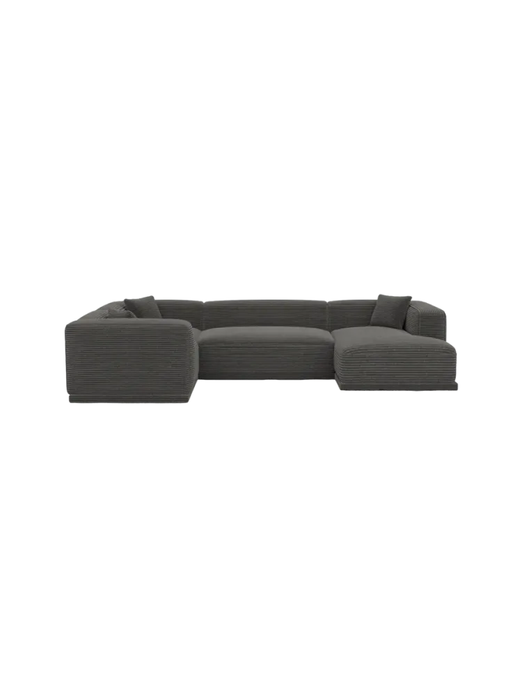 5-Sitzer Design Panorama-Sofa „Dune“, Cordsamt Cordsamt Dunkelgrau BLOOMINGLOFT Collection