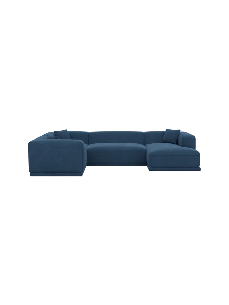 5-Sitzer Design Panorama-Sofa „Dune“ mit Strukturstoff-Bezug Strukturstoff Dunkelblau BLOOMINGLOFT Collection