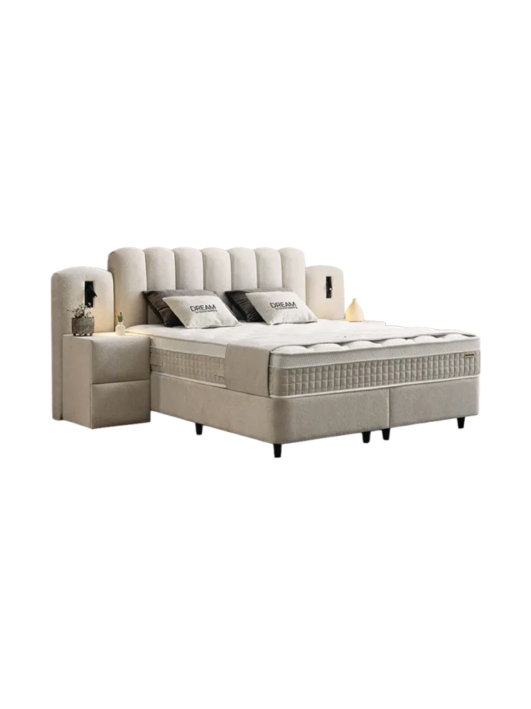 Premium Boxspringbett „Dream“ inkl. Matratze & Topper Beige  180 x 200 cm SCANDIBEDDING
