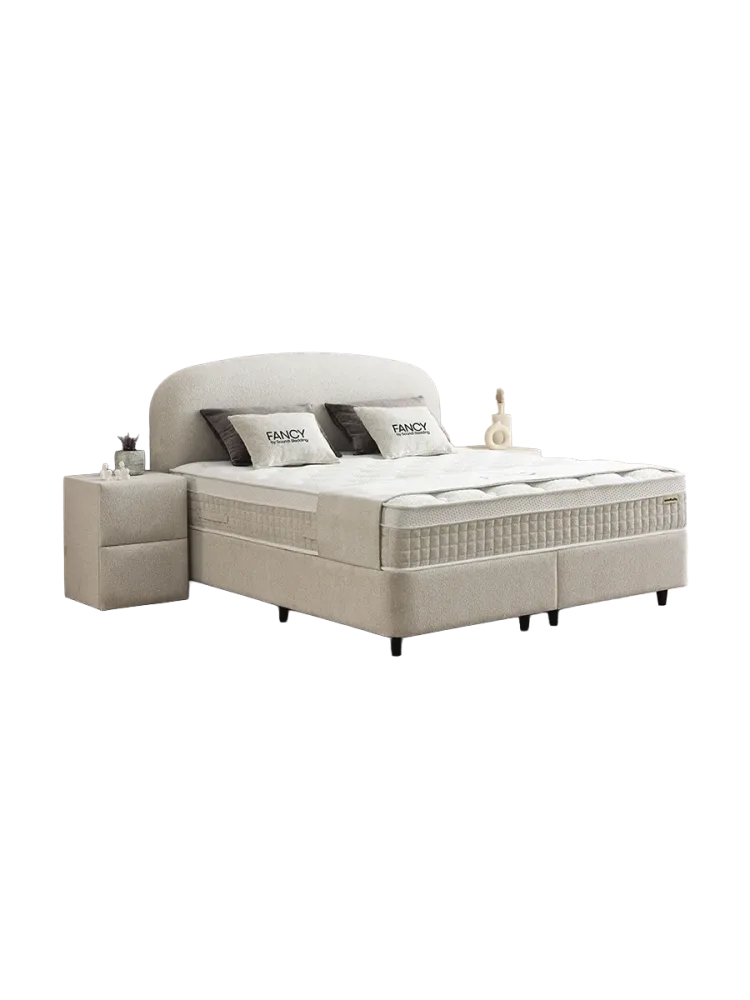 Premium Boxspringbett „Fancy“ inkl. Matratze & Topper Beige  180 x 200 cm SCANDIBEDDING