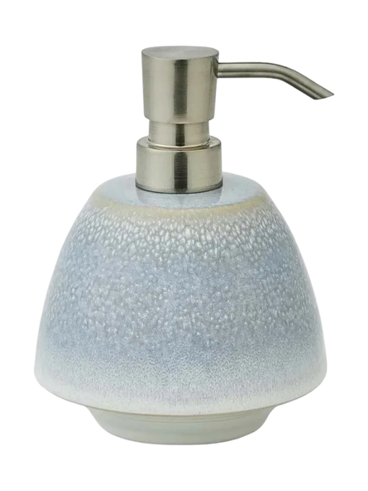Handgefertigter Design Seifenspender „Figo“ 450 ml aus Keramik, Eisblau Aquanova