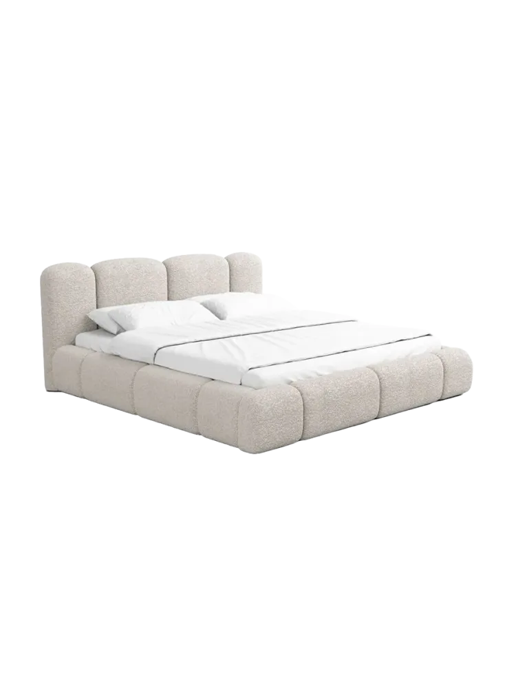 Design Polsterbett „Flora“ mit Ablagefach, Bouclé Toffee BLOOMINGLOFT Collection