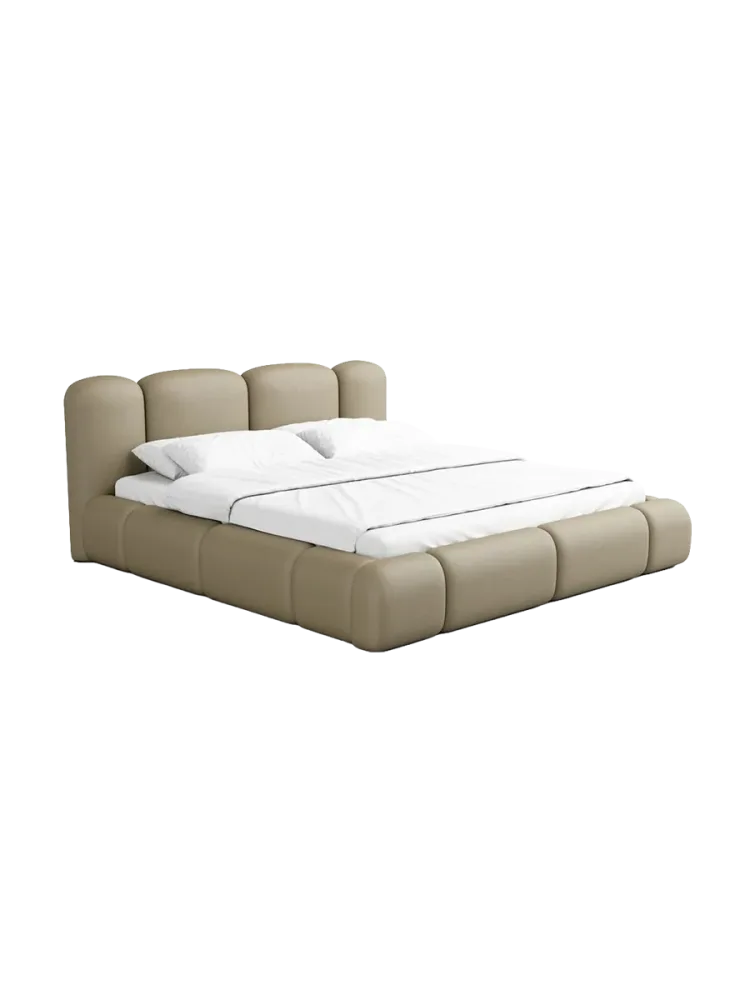 Design Polsterbett „Flora“ mit Ablagefach, Kunstleder Beige dunkel BLOOMINGLOFT Collection