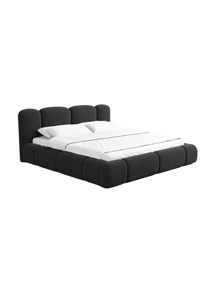 Design Polsterbett „Flora“ mit Ablagefach, Webstoff Schwarz Strukturstoff Schwarz BLOOMINGLOFT Collection