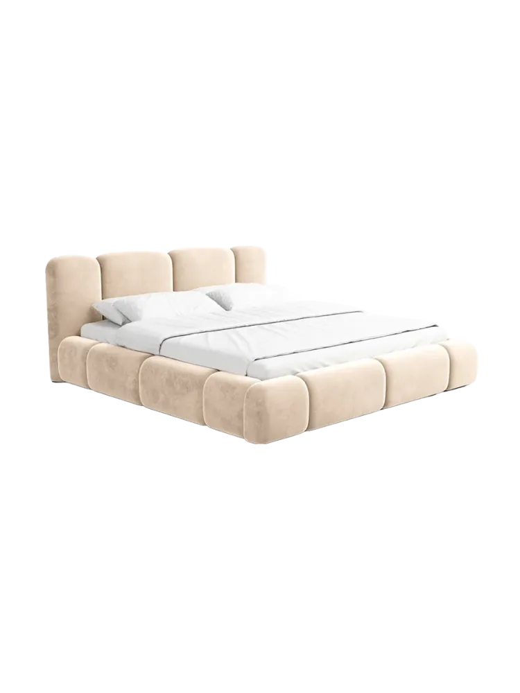 Design Polsterbett „Flora“ mit Ablagefach, Samt Beige BLOOMINGLOFT Collection