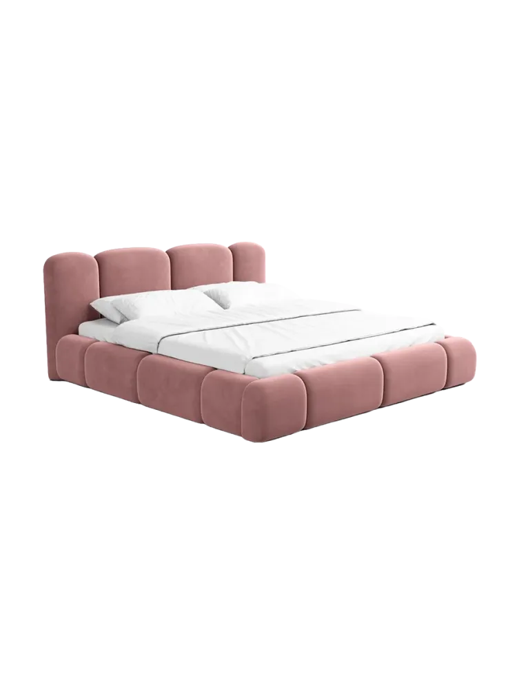 Design Polsterbett „Flora“ mit Ablagefach, Samt Lachsrosa BLOOMINGLOFT Collection