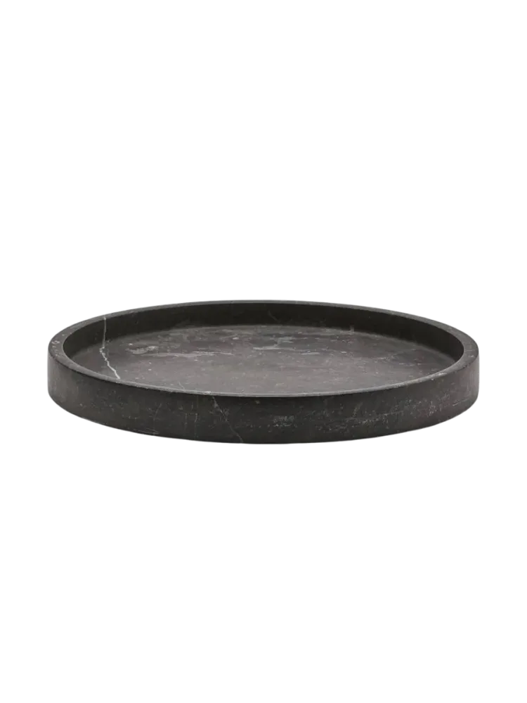 Rundes Design Bad-Tablett „Hammam“ aus Marmor Ø 30 cm, Dunkelgrau Aquanova