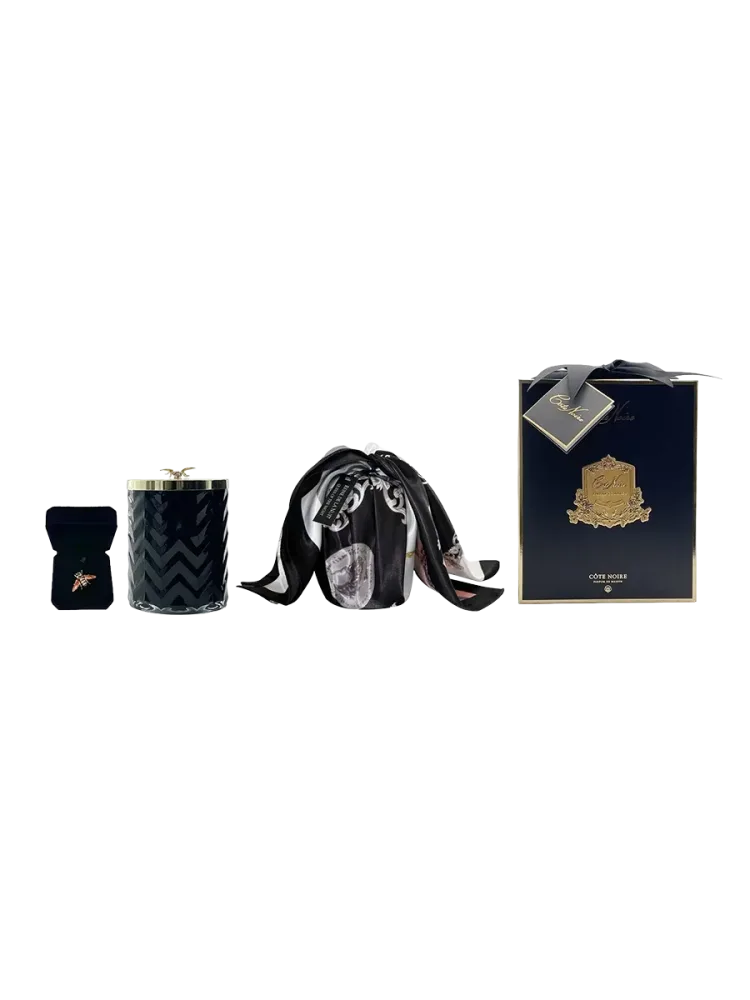 Luxuriöses Geschenkset „Herringbone Black & Gold“, Brenndauer 100 Stunden Côte Noire
