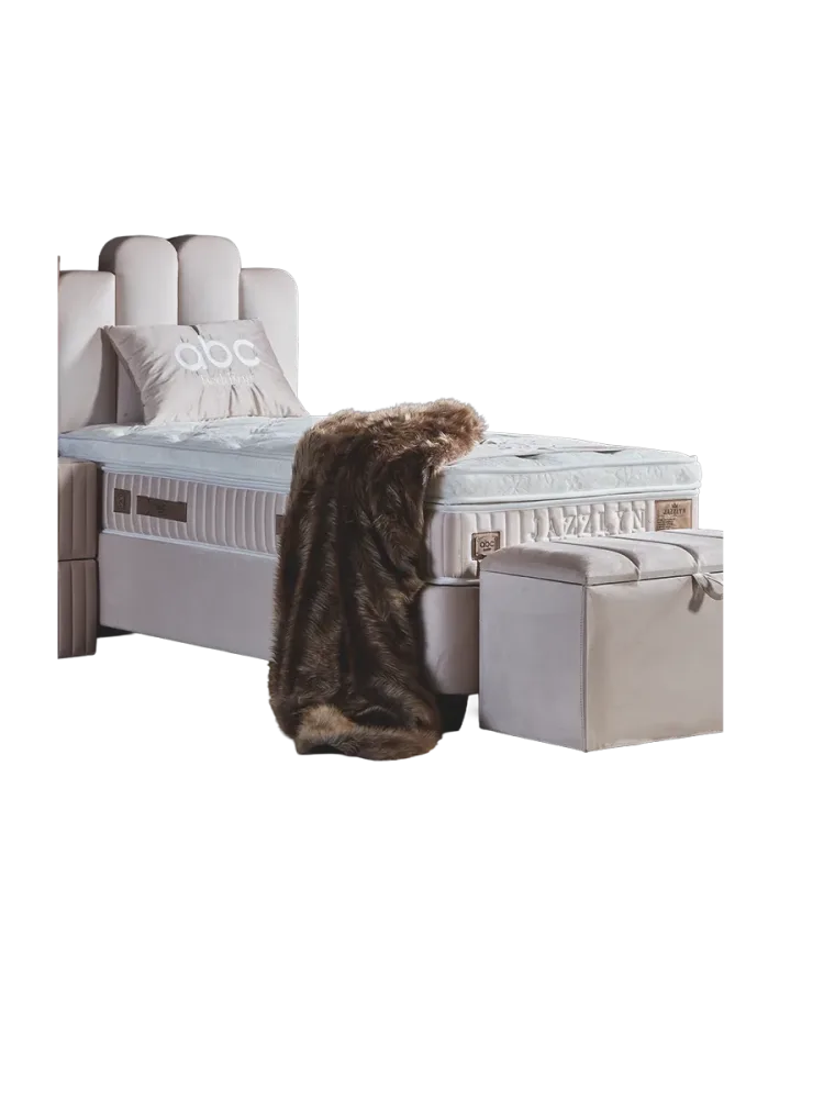 Premium Einzel Boxspringbett „Jazzlyn“ inkl. Matratze & Topper Light Beige  90 x 200 cm ABC Bedding
