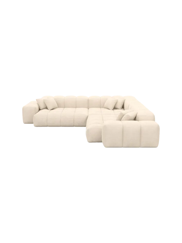 5-Sitzer Design Ecksofa „Kiano“ mit Strukturstoff-Bezug Strukturstoff Cream BLOOMINGLOFT Collection