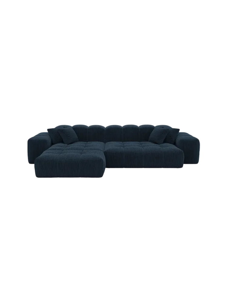 4-Sitzer Design Ecksofa „Kiano“, Cordsamt Cordsamt Dunkelblau BLOOMINGLOFT Collection
