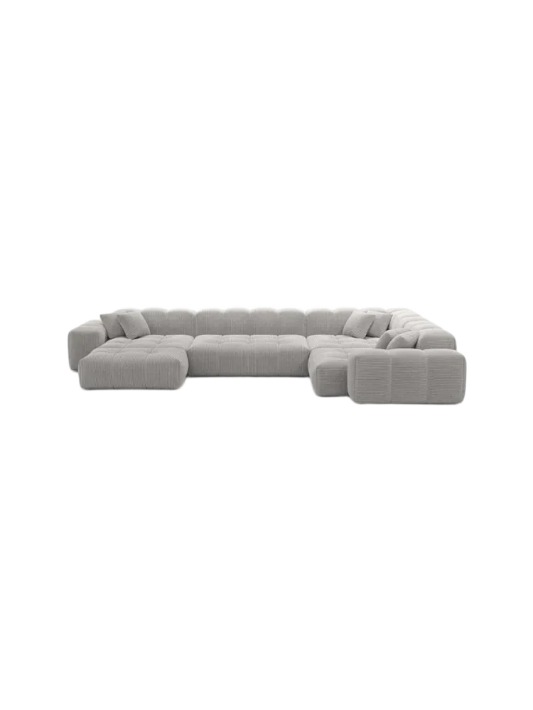 6-Sitzer Design Panorama-Sofa „Kiano XL“, Cordsamt Cordsamt Hellgrau BLOOMINGLOFT Collection