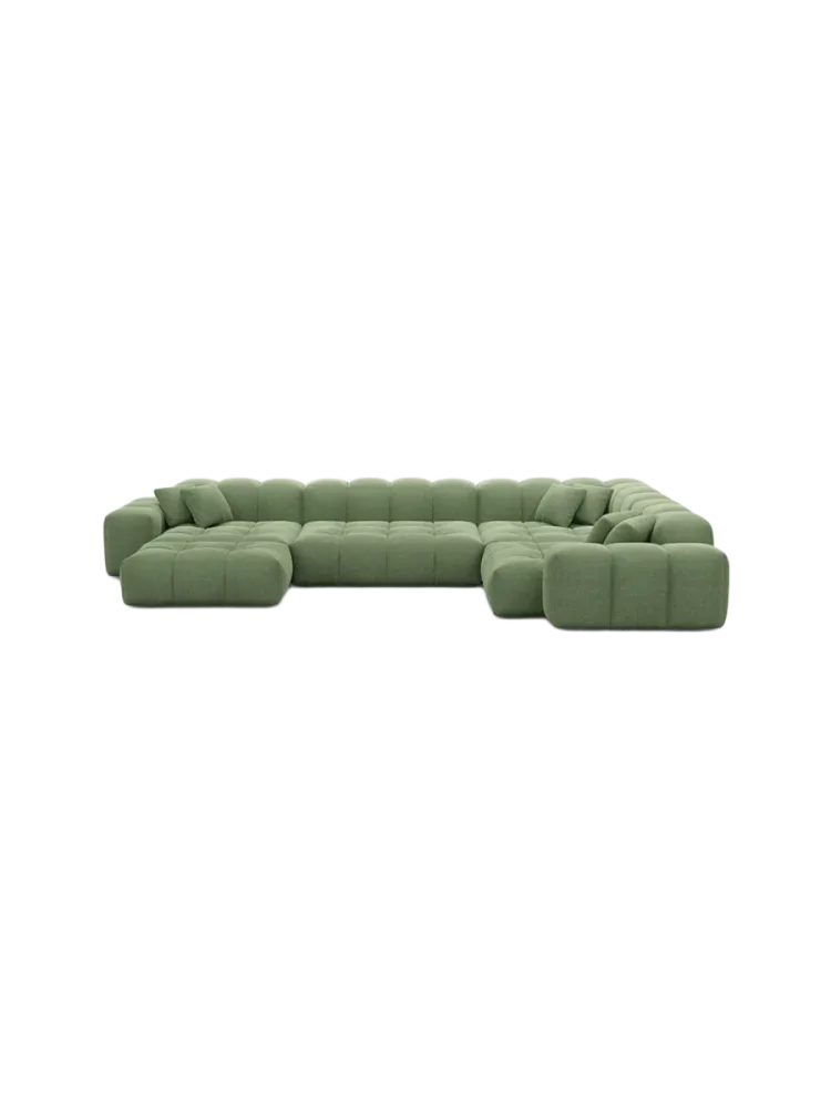 6-Sitzer Design Panorama-Sofa „Kiano XL“ mit Strukturstoff-Bezug Strukturstoff Grün BLOOMINGLOFT Collection