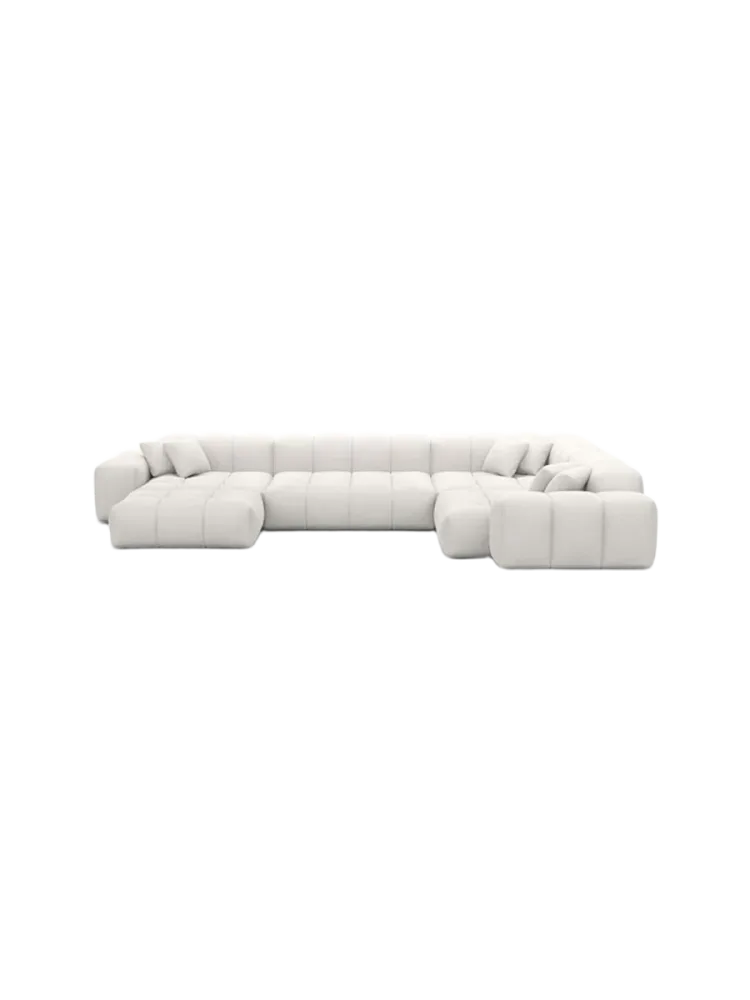 6-Sitzer Design Panorama-Sofa „Kiano XL“ mit Strukturstoff-Bezug Strukturstoff Weiss BLOOMINGLOFT Collection