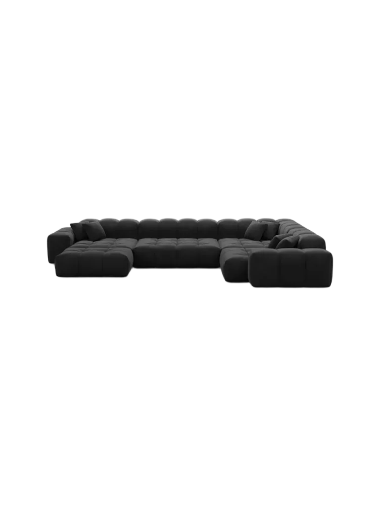 6-Sitzer Design Panorama-Sofa „Kiano XL“ mit Samtbezug Samtbezug Schwarz BLOOMINGLOFT Collection
