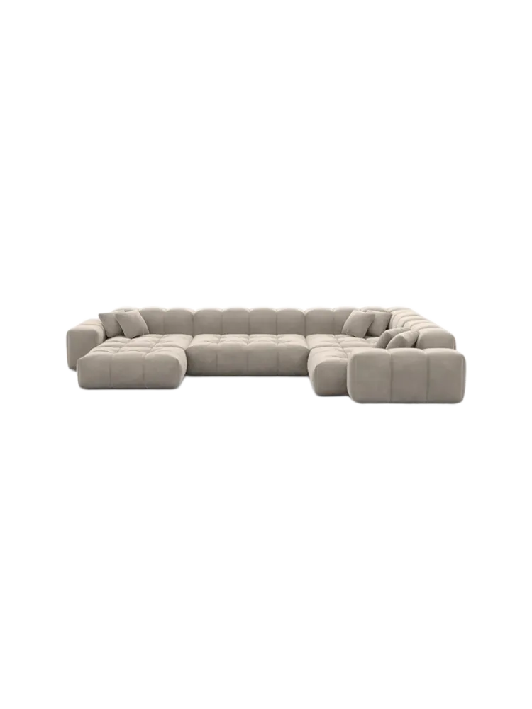 6-Sitzer Design Panorama-Sofa „Kiano XL“ mit Samtbezug Samtbezug Beige dunkel BLOOMINGLOFT Collection
