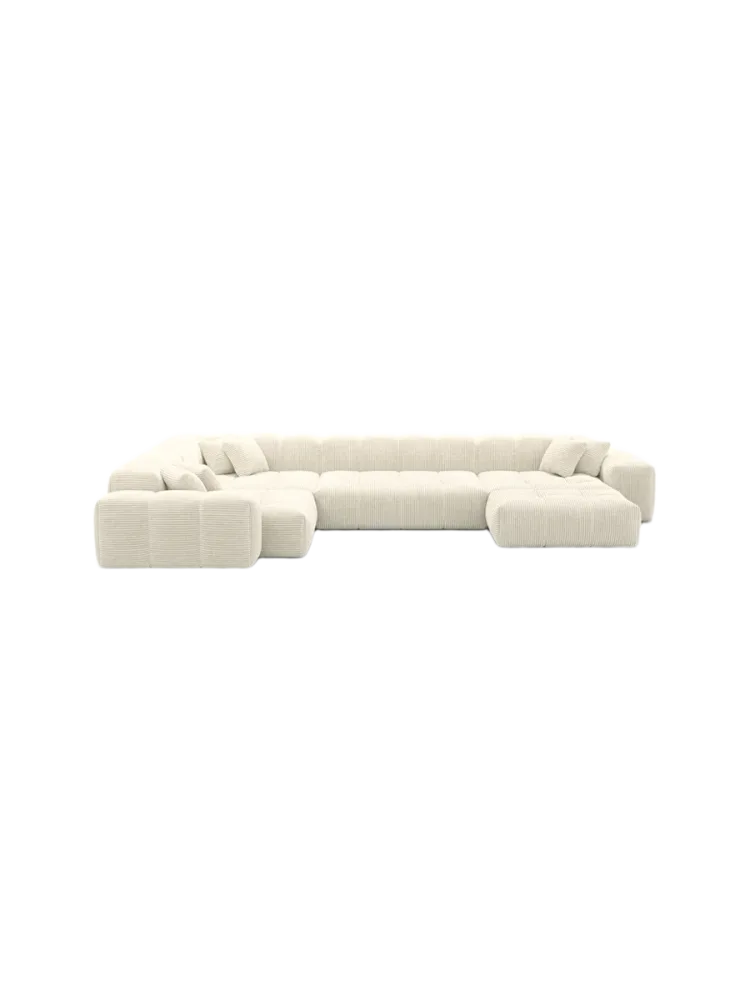 6-Sitzer Design Panorama-Sofa „Kiano XL“, Cordsamt Cordsamt Beige hell BLOOMINGLOFT Collection