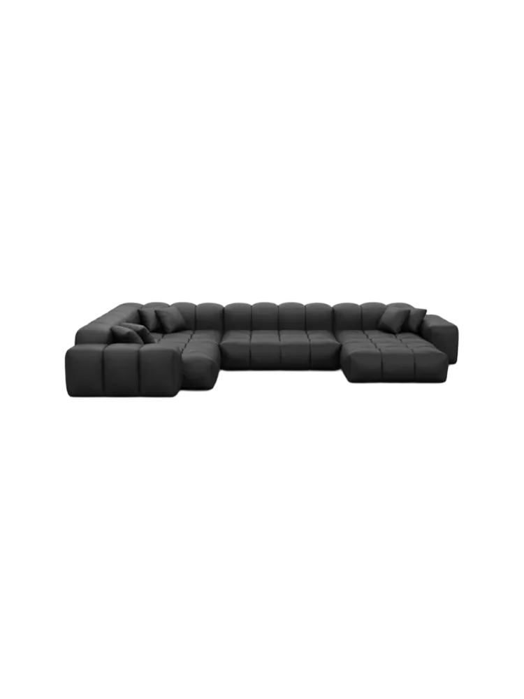 6-Sitzer Design Echtleder Panorama-Sofa „Kiano XL“ Echtleder Schwarz BLOOMINGLOFT Collection