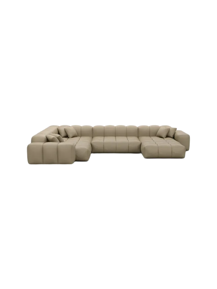 6-Sitzer Design Echtleder Panorama-Sofa „Kiano XL“ Echtleder Dark Beige BLOOMINGLOFT Collection