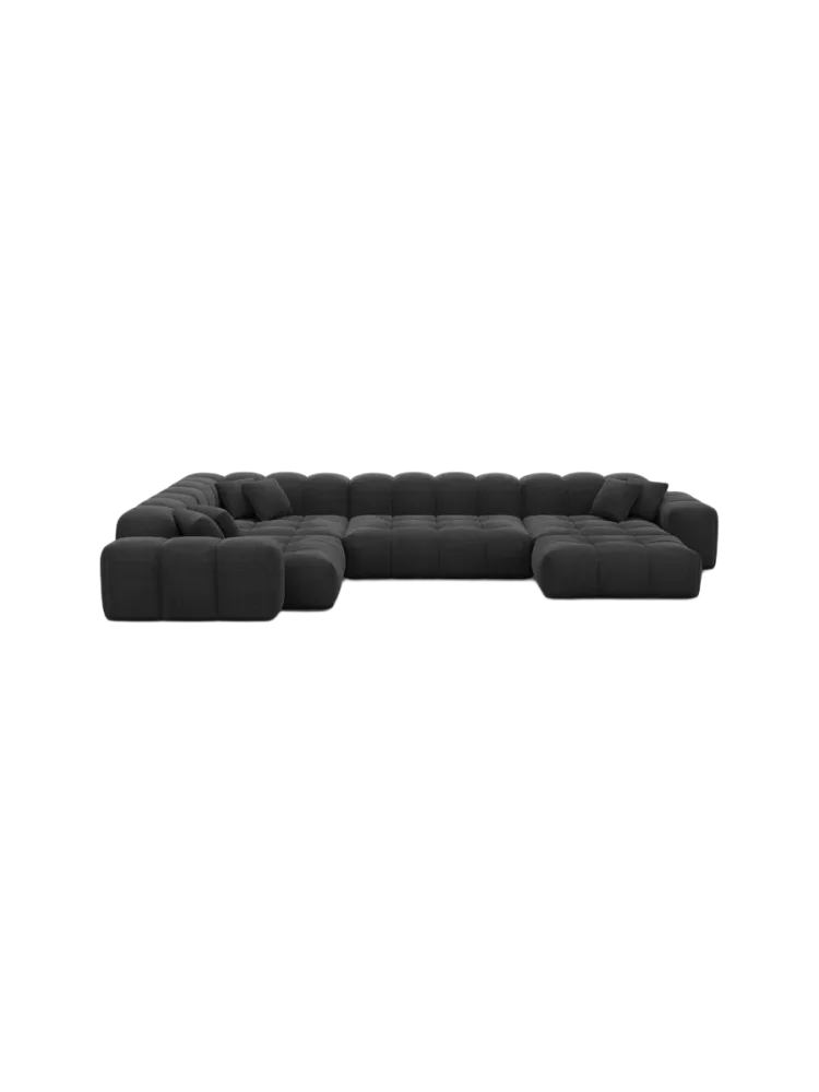 6-Sitzer Design Panorama-Sofa „Kiano XL“ mit Strukturstoff-Bezug Strukturstoff Schwarz BLOOMINGLOFT Collection