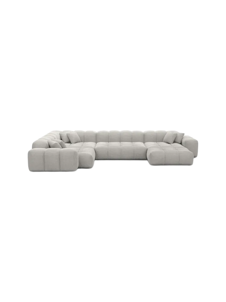 6-Sitzer Design Panorama-Sofa „Kiano XL“ mit Strukturstoff-Bezug Strukturstoff Hellgrau BLOOMINGLOFT Collection