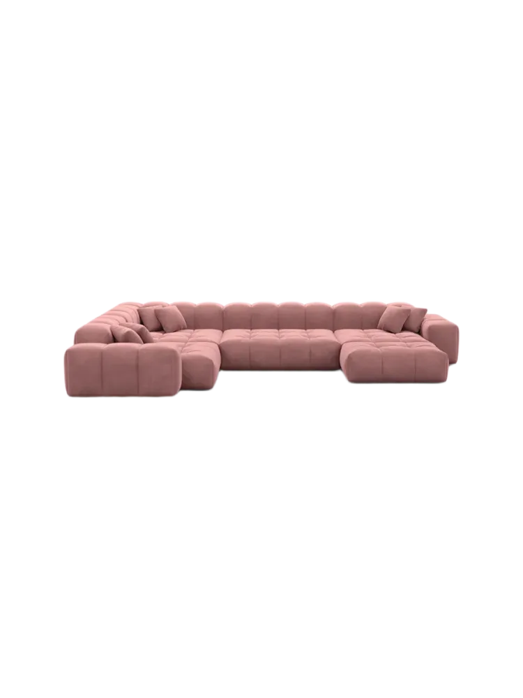 6-Sitzer Design Panorama-Sofa „Kiano XL“ mit Samtbezug Samtbezug Lachsrosa BLOOMINGLOFT Collection