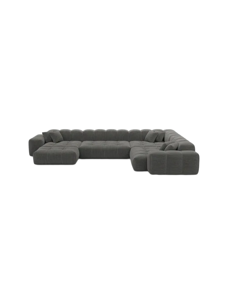 7-Sitzer Design Panorama-Sofa „Kiano XXL“, Cordsamt Cordsamt Dunkelgrau BLOOMINGLOFT Collection