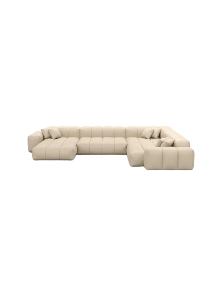 7-Sitzer Design Echtleder Panorama-Sofa „Kiano XXL“ Echtleder Beige BLOOMINGLOFT Collection