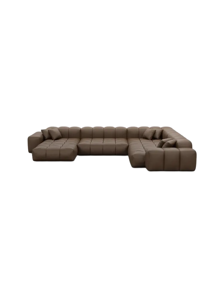 7-Sitzer Design Echtleder Panorama-Sofa „Kiano XXL“ Echtleder Dark Brown BLOOMINGLOFT Collection