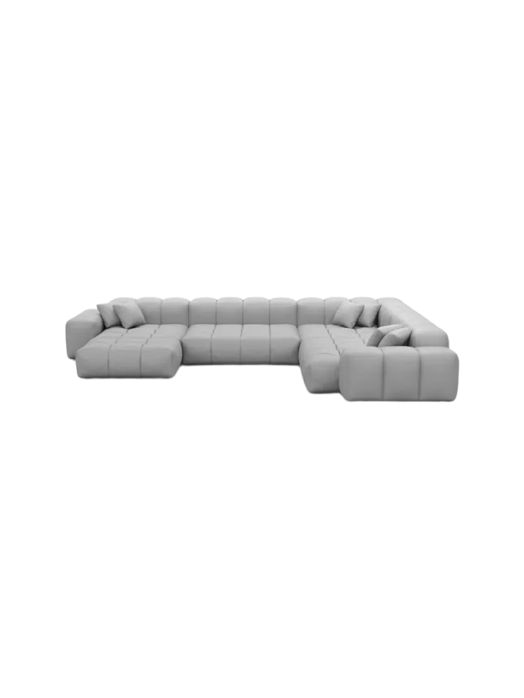 7-Sitzer Design Echtleder Panorama-Sofa „Kiano XXL“ Echtleder Light Grey BLOOMINGLOFT Collection